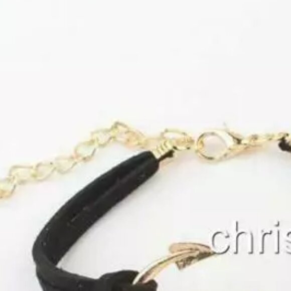Suede Nautical Anchor Bracelet Island Ship Boat Leather Adjustable Gold Black - Picture 3 of 3